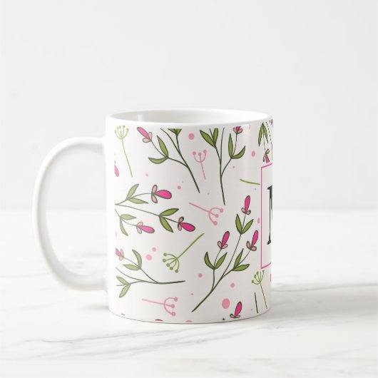 Mug Monogramme Fleur sauvage rose et vert à longue tig (Gauche)