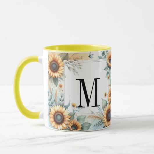 Mug Monogramme Fleurs de chute et fleurs de soleil aqu (Gauche)