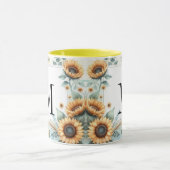 Mug Monogramme Fleurs de chute et fleurs de soleil aqu (Centre)