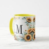 Mug Monogramme Fleurs de chute et fleurs de soleil aqu (Devant gauche)