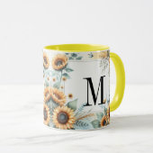 Mug Monogramme Fleurs de chute et fleurs de soleil aqu (Devant droit)