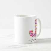 Mug Monogramme Fleurs Texte Personnalisé - Lettre Flor (Devant droit)