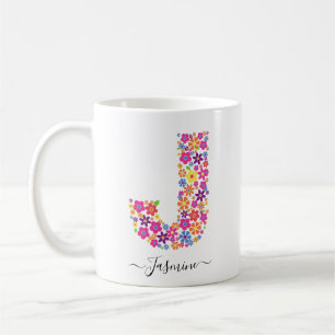 Mug Monogramme Fleurs Texte Personnalisé - Lettre Flor