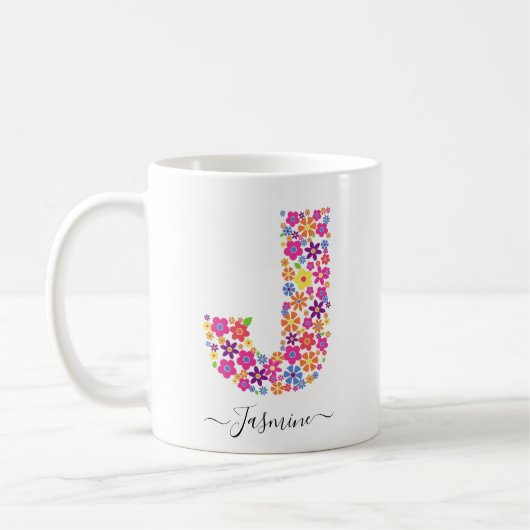 Mug Monogramme Fleurs Texte Personnalisé - Lettre Flor (Gauche)
