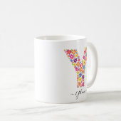 Mug Monogramme Fleurs Texte Personnalisé - Lettre Flor (Devant droit)