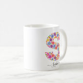 Mug Monogramme Fleurs Texte Personnalisé - Lettre Flor (Devant droit)