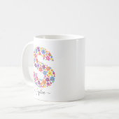 Mug Monogramme Fleurs Texte Personnalisé - Lettre Flor (Devant gauche)