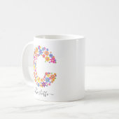 Mug Monogramme Fleurs Texte Personnalisé - Lettre Flor (Devant gauche)