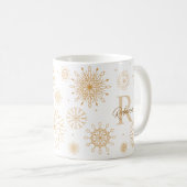 Mug Monogramme flocon de neige élégant or thème hiver (Devant droit)