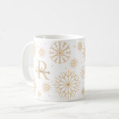 Mug Monogramme flocon de neige élégant or thème hiver (Devant gauche)