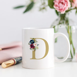 Mug Monogramme floral aquarelle bordeaux marine