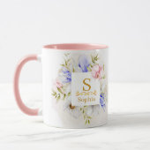 Mug Monogramme floral aquarelle I Initiale dorée perso (Gauche)