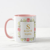 Mug Monogramme floral aquarelle I Initiale dorée perso (Gauche)