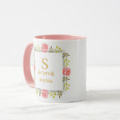 Mug Monogramme floral aquarelle I Initiale dorée perso (Devant gauche)