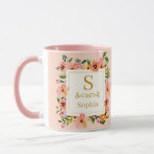 Mug Monogramme floral aquarelle I Initiale dorée perso (Gauche)