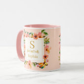 Mug Monogramme floral aquarelle I Initiale dorée perso (Devant gauche)