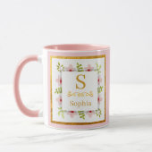 Mug Monogramme floral aquarelle I Initiale dorée perso (Gauche)