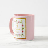 Mug Monogramme floral aquarelle I Initiale dorée perso (Devant gauche)
