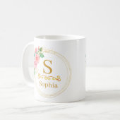 Mug Monogramme floral aquarelle I Initiale dorée perso (Devant gauche)