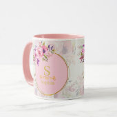 Mug Monogramme floral aquarelle I Initiale dorée perso (Devant gauche)