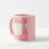 Mug Monogramme floral aquarelle I Initiale dorée perso (Devant gauche)