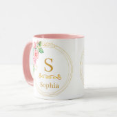 Mug Monogramme floral aquarelle I Initiale dorée perso (Devant gauche)