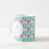 Mug Monogramme floral aquarelle rose clair et vert (Devant gauche)