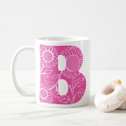 Mug monogramme floral B lettre majuscule (Avec donut)
