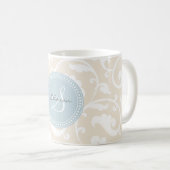 Mug Monogramme floral beige girly élégant de motif (Devant droit)