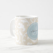 Mug Monogramme floral beige girly élégant de motif (Devant gauche)
