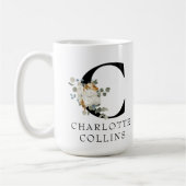 Mug Monogramme floral blanc victorien C portant le nom (Gauche)