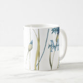 Mug Monogramme Floral Bleu Bleu Or Blanc (Devant droit)