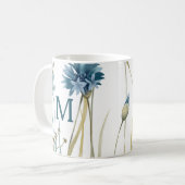 Mug Monogramme Floral Bleu clair or sur blanc (Devant gauche)