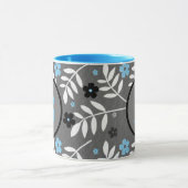 Mug Monogramme floral bleu et gris tendance (Centre)