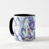 Mug Monogramme Floral Bleu Et Violet (Devant gauche)
