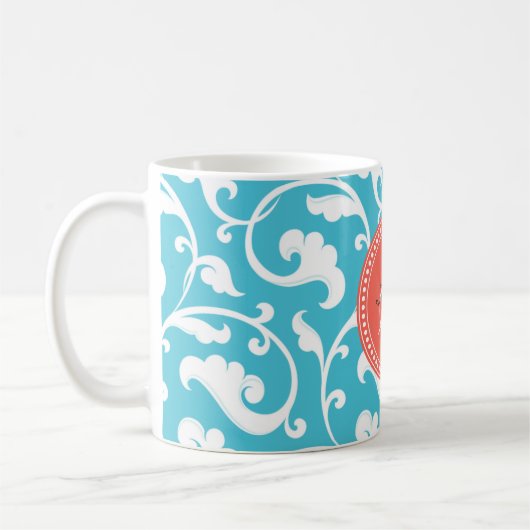 Mug Monogramme floral bleu girly élégant de motif (Gauche)