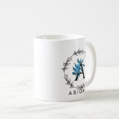 Mug Monogramme Floral Bleu - Lettre A (Devant droit)