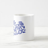 Mug Monogramme floral bleu marine personnalisé M (Centre)
