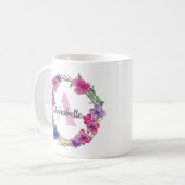 Mug Monogramme Floral bleu rose violet moderne été (Devant gauche)