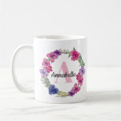 Mug Monogramme Floral bleu rose violet moderne été (Gauche)