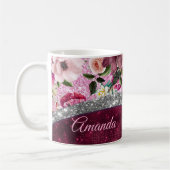 Mug monogramme floral Burgundy rose argent faux partie (Gauche)