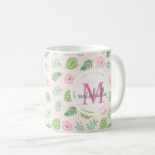 Mug Monogramme floral chic moderne (Devant droit)