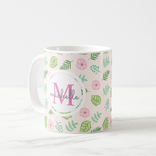 Mug Monogramme floral chic moderne (Devant gauche)