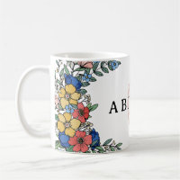 Monogramme floral corail jaune bleu coloré