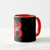 Mug Monogramme Floral Cursive A Rouge Intérieur Noir (Devant droit)
