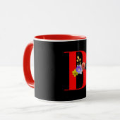 Mug Monogramme Floral Cursive A Rouge Intérieur Noir (Devant gauche)