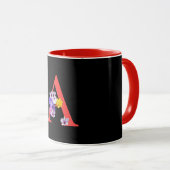 Mug Monogramme Floral Cursive A Rouge Intérieur Noir (Devant droit)