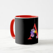 Mug Monogramme Floral Cursive A Rouge Intérieur Noir (Devant gauche)