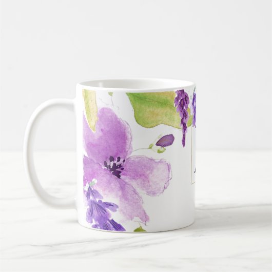 Mug Monogramme floral d'aquarelle assez pourpre (Gauche)