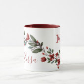 Mug Monogramme floral de Bourgogne personnalisé Nom (Centre)